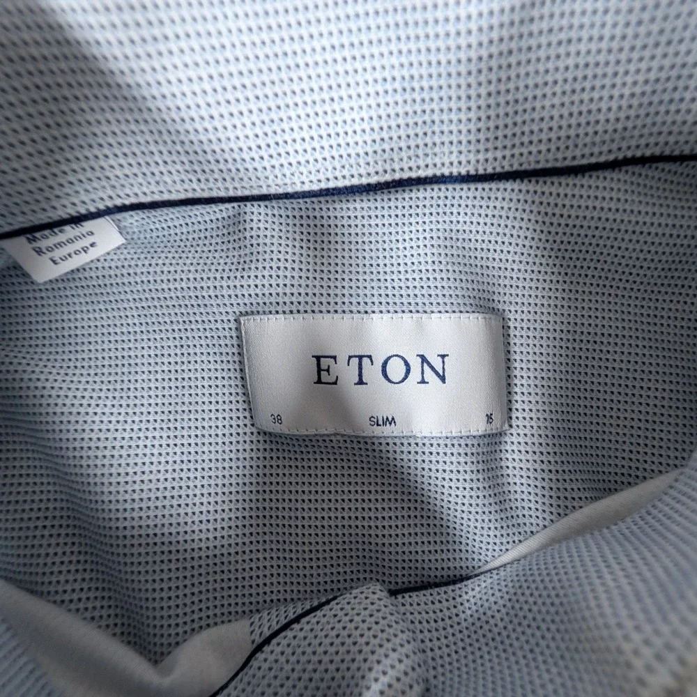Eton Dress Shirt Mens 38 15 Slim Fit Light Blue Micro Pattern Long Sleeve